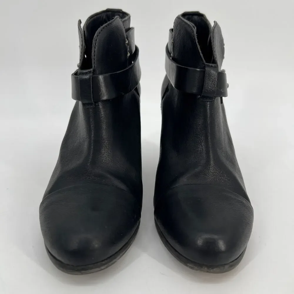 Rag & Bone Harrow Bootie Womens EU 37.5 US 7 Black Leather Belted Ankle Strap